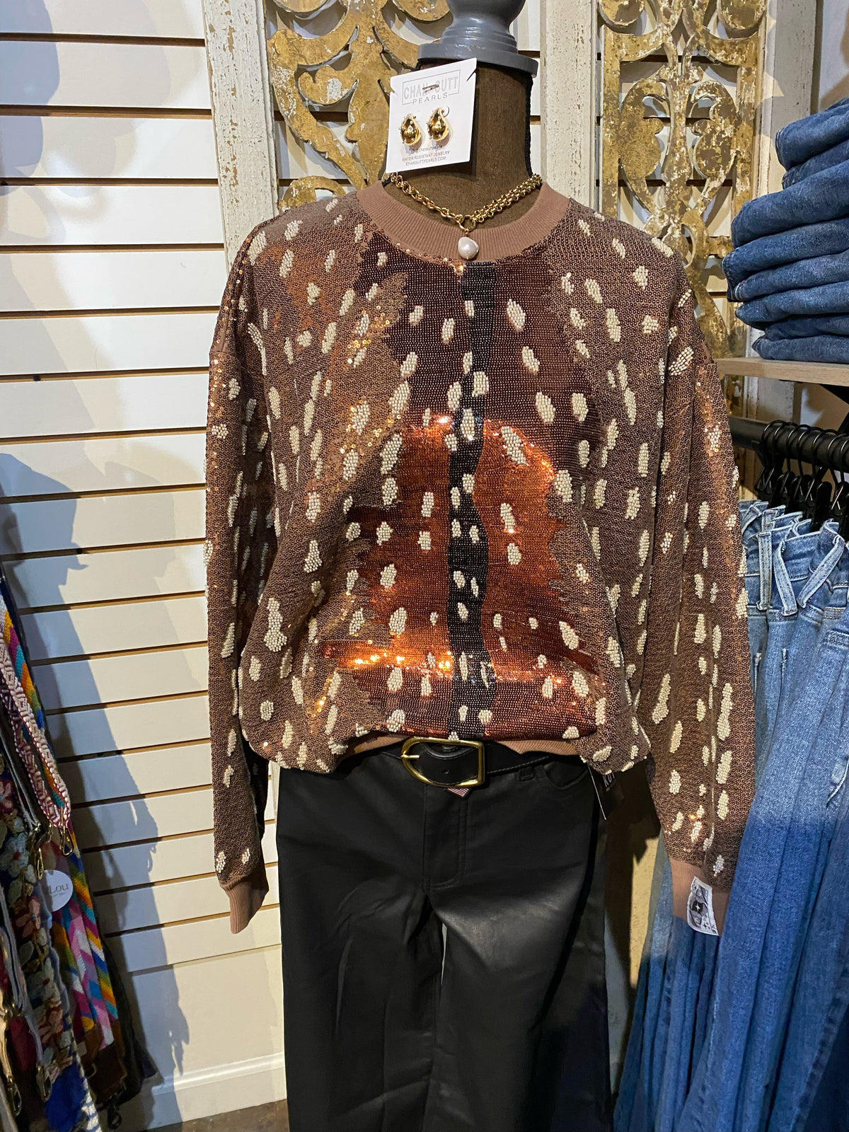 Brown deer print sweater