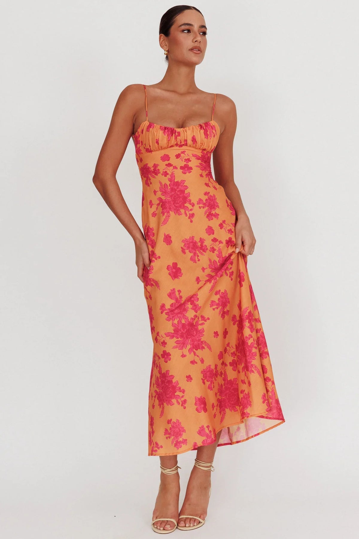 Nerida Low Back Twist Floral Maxi Dress Orange