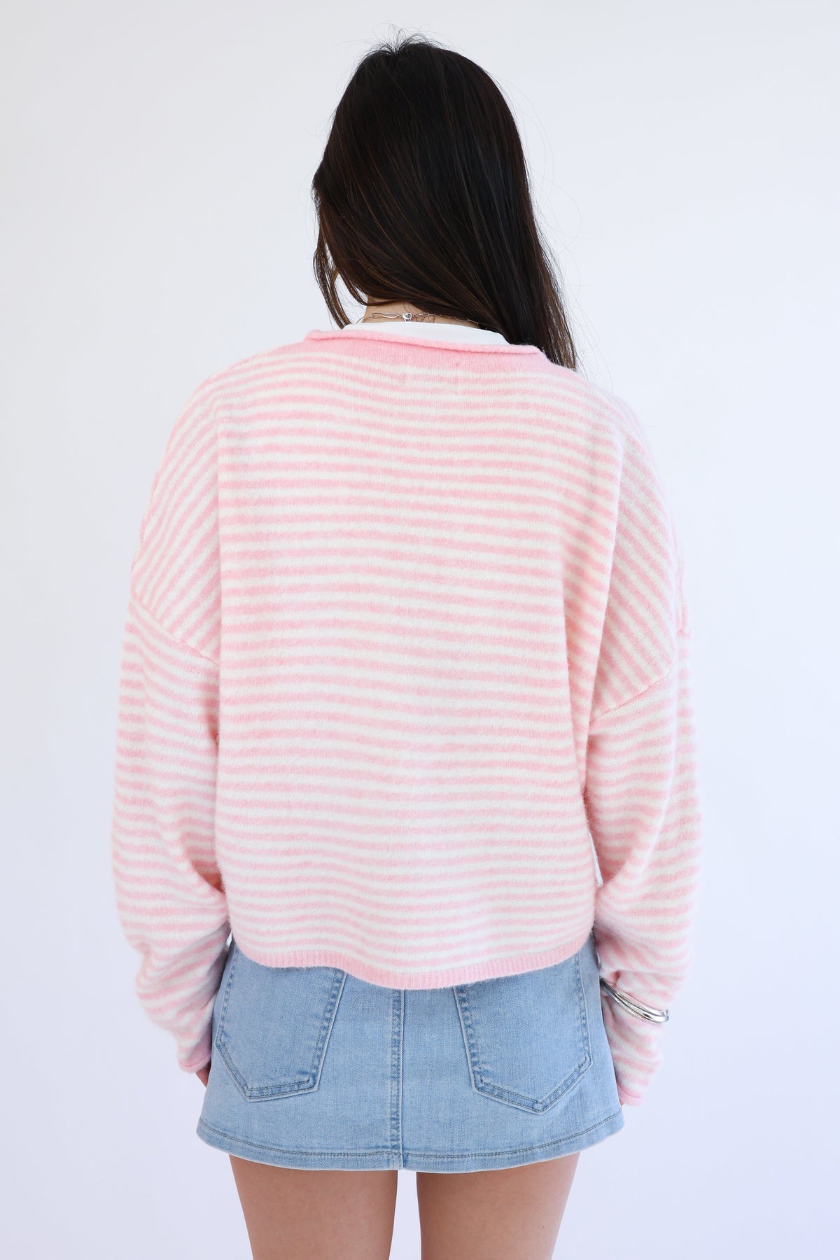 Phoebe Cardigan in Pink/White Stripe
