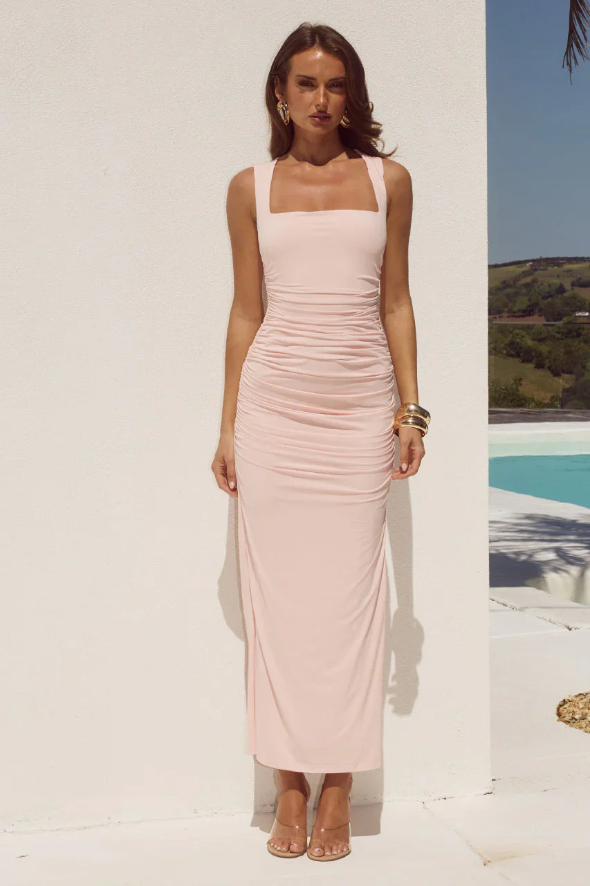 SHARNI RUCHED MIDI DRESS - PINK