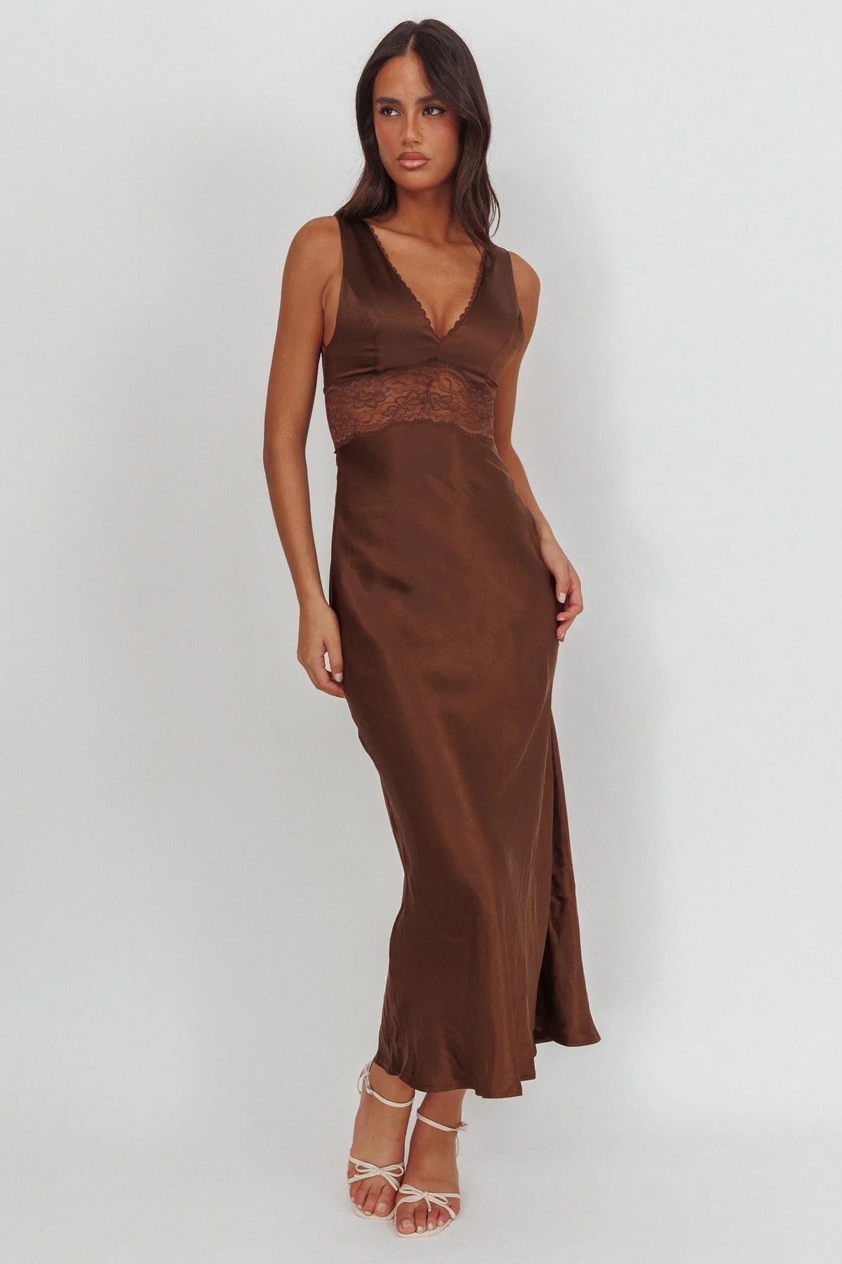 So Sweet Lace Trim Maxi Dress Chocolate