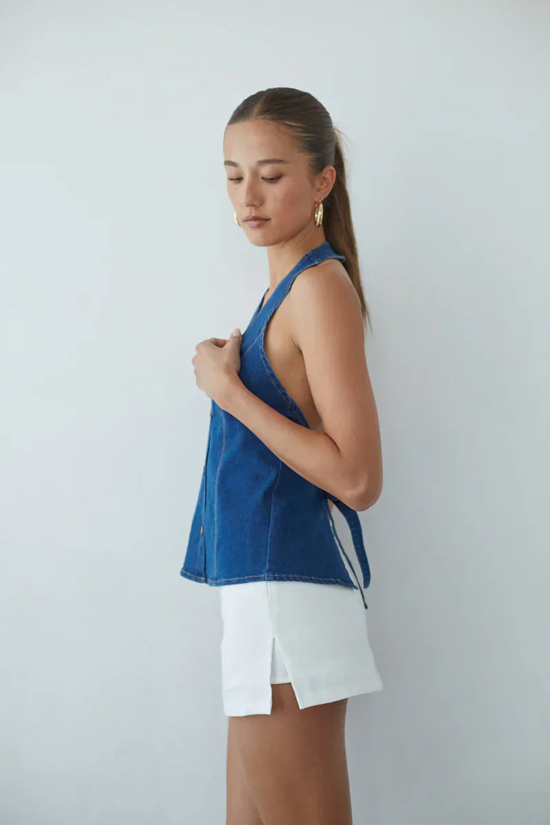 Tina Button Up Halter Tank Top