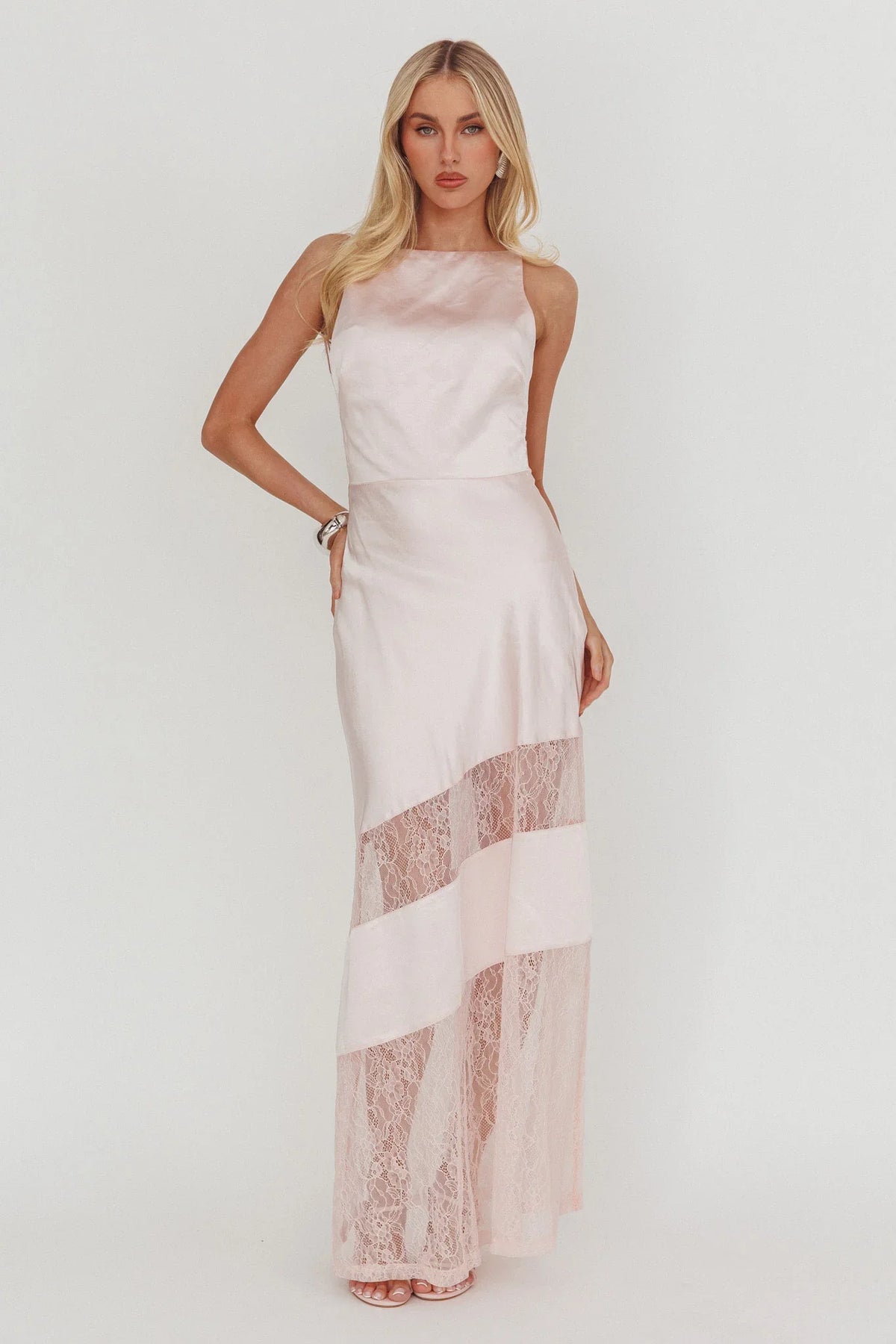 Helsi Low Back Lace Insert Maxi Dress Pink