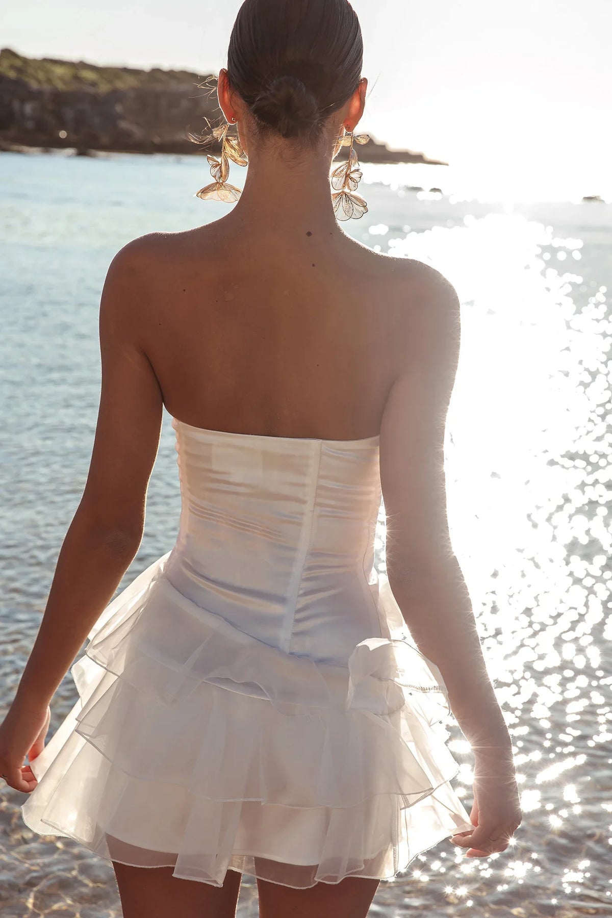 Bless Strapless Organza Ruffle Mini Dress Cream