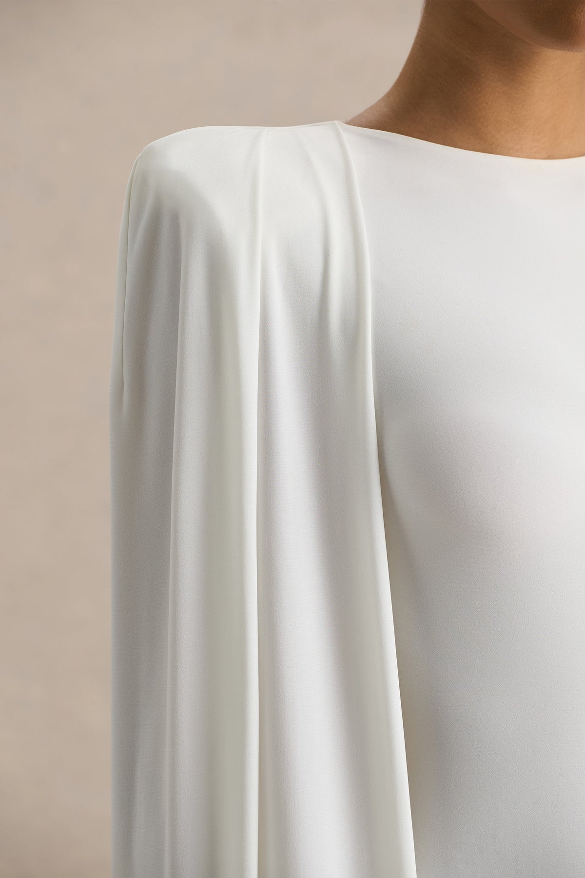 Mimi | White Slashed-Neck Maxi Dress With Cape Sleeve Detail
