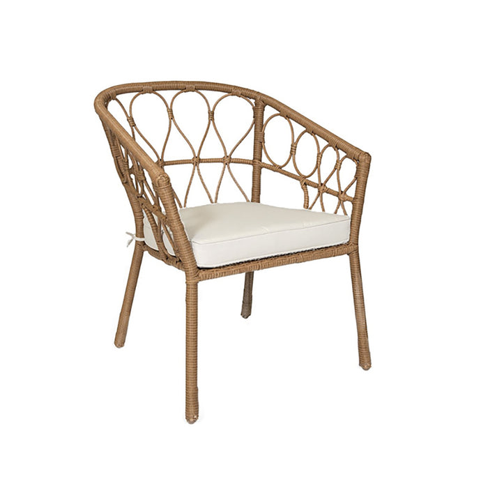 Boho Wicker Side Chair with Cream Cushion
