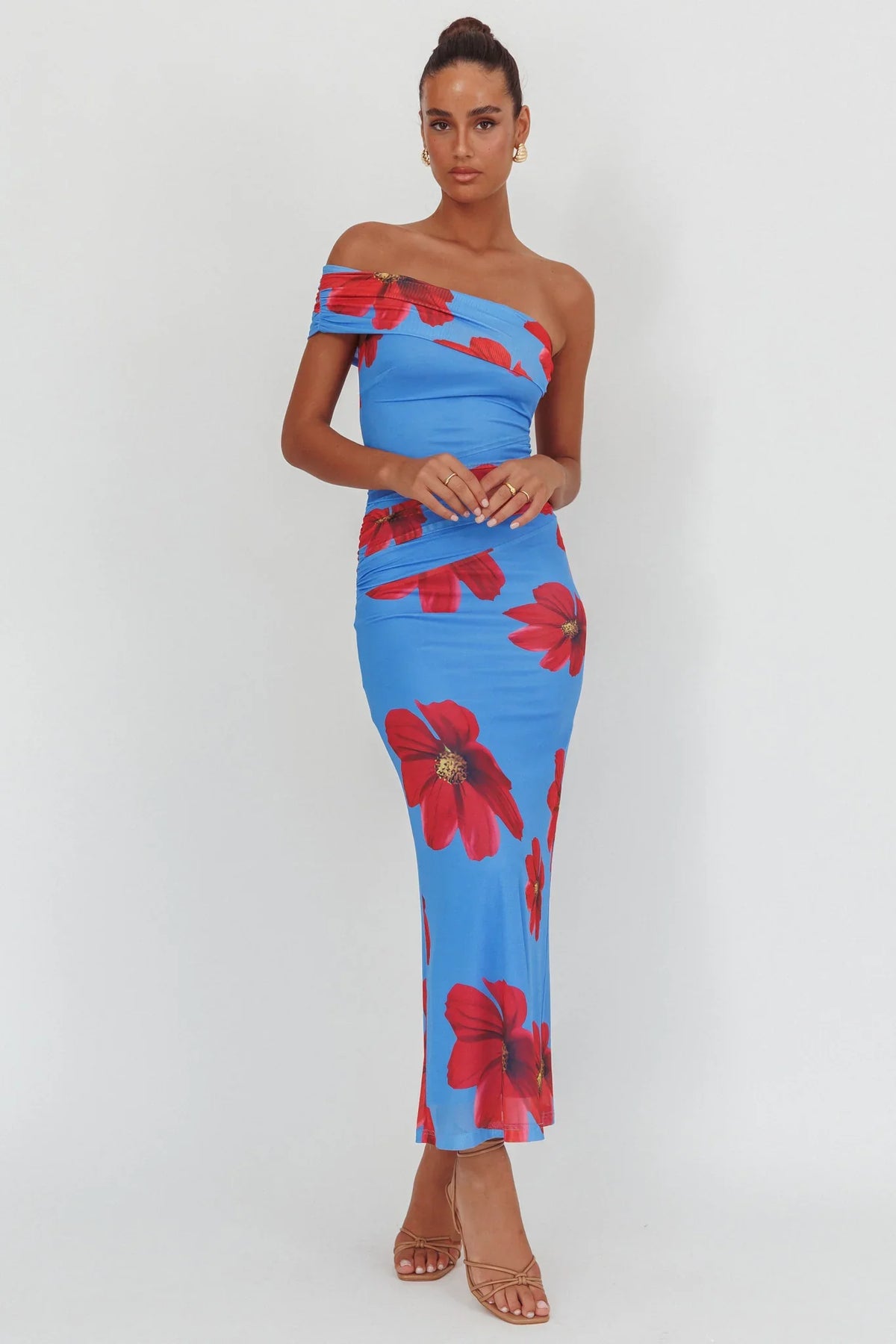 Gala One-Shoulder Maxi Dress Floral Blue