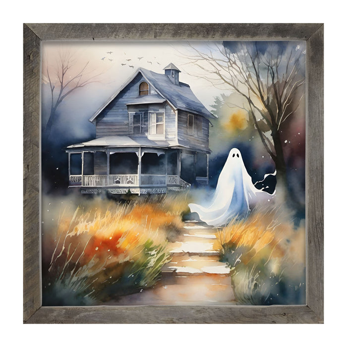 Ghost in front of grey house