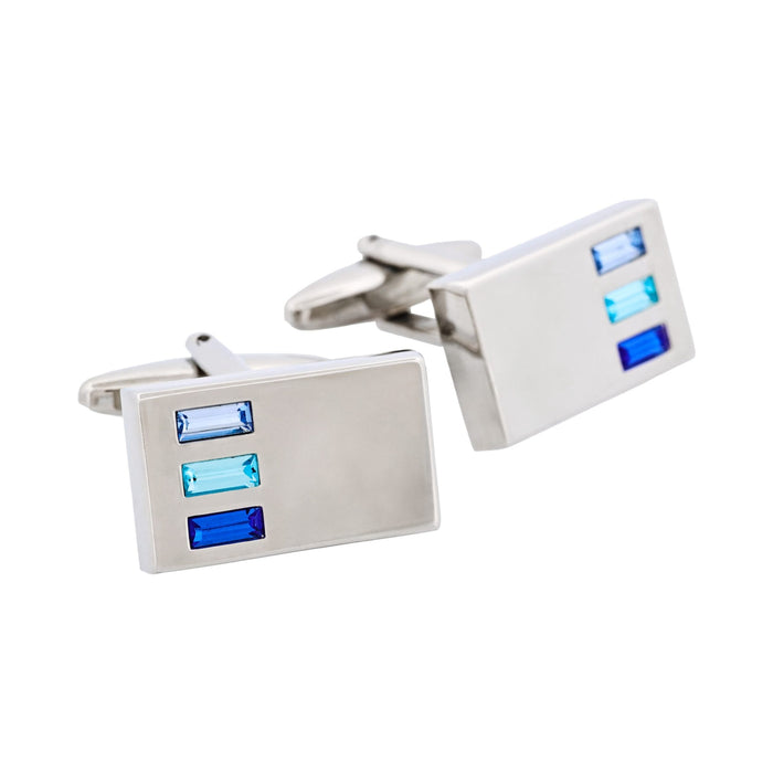 Rhodium Plated Light Sapphire & Aqua Marine & Sapphire Crystal Cufflinks