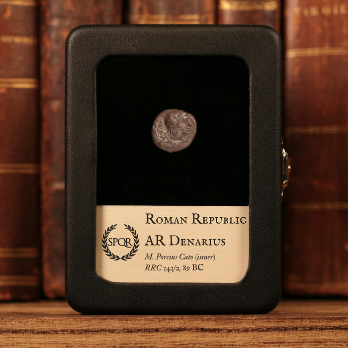 Roman Republic, M. Porcius Cato, AR Quinarius, Liber (God of Wine) - 89 BCE - Roman Republic
