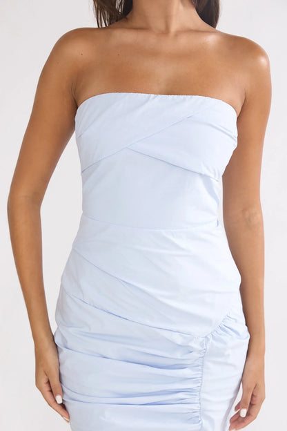 Paradisa Strapless Ruched Maxi Dress Blue