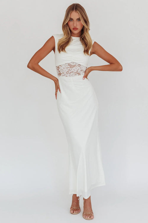 Solara Lace Waist Maxi Dress White