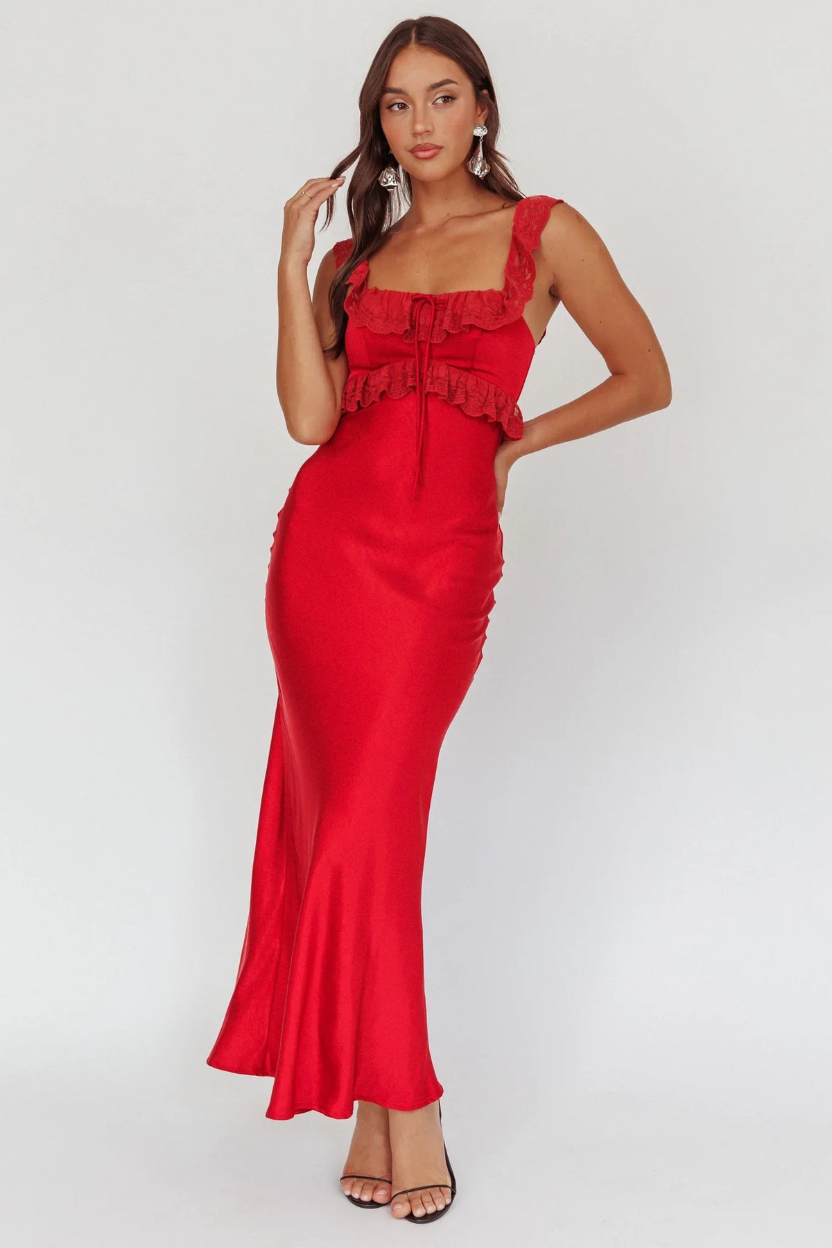Escapade Lace Trim Maxi Dress Cherry