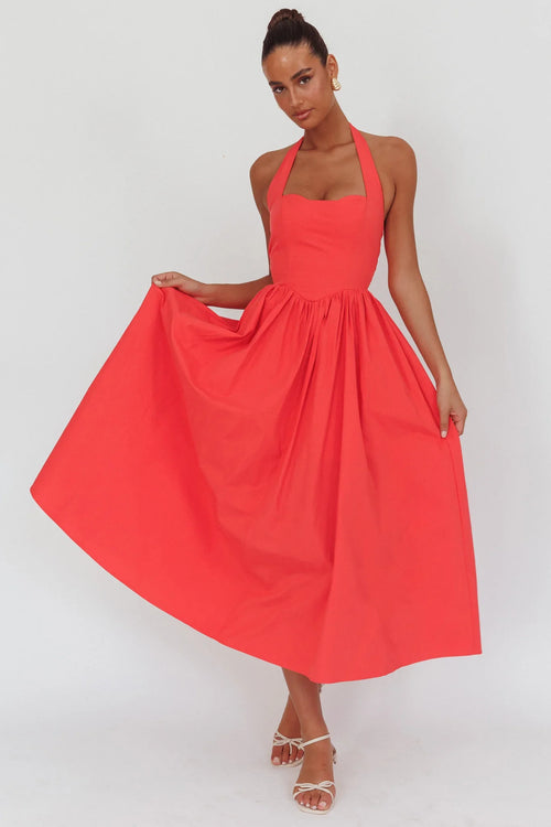 Get My Attention Halterneck Maxi Dress Red