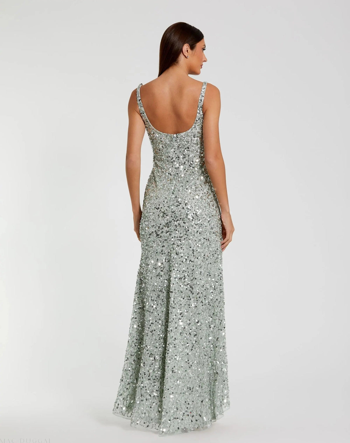 Green Sequined Low Back Slip Gown