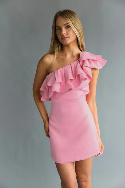 Edith One Shoulder Ruffle Mini Dress