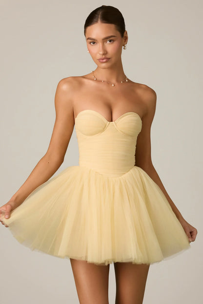 Tulle Corset Mini Dress in Yellow