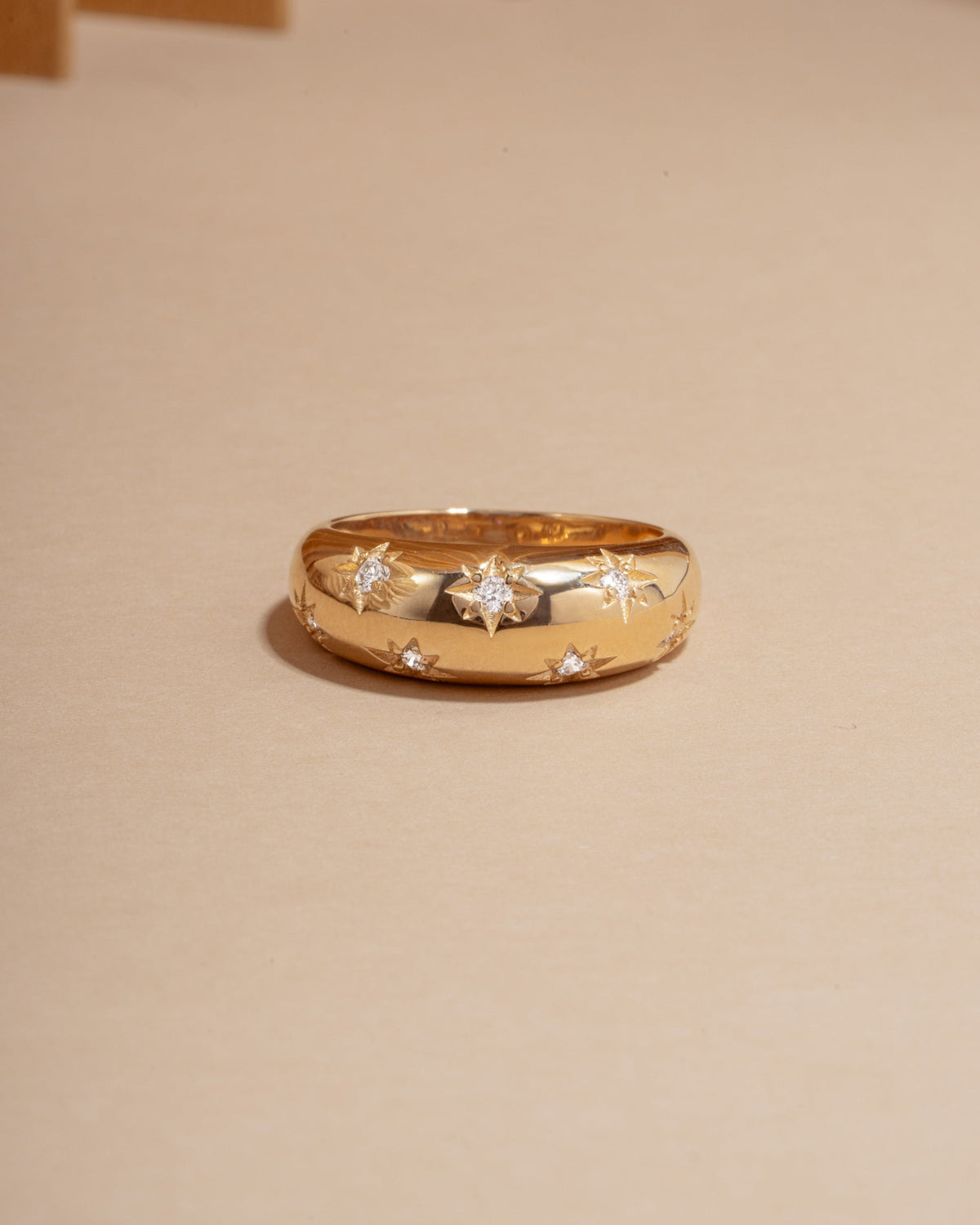 14K Solid Gold Star Dome Lab Grown Diamond Ring