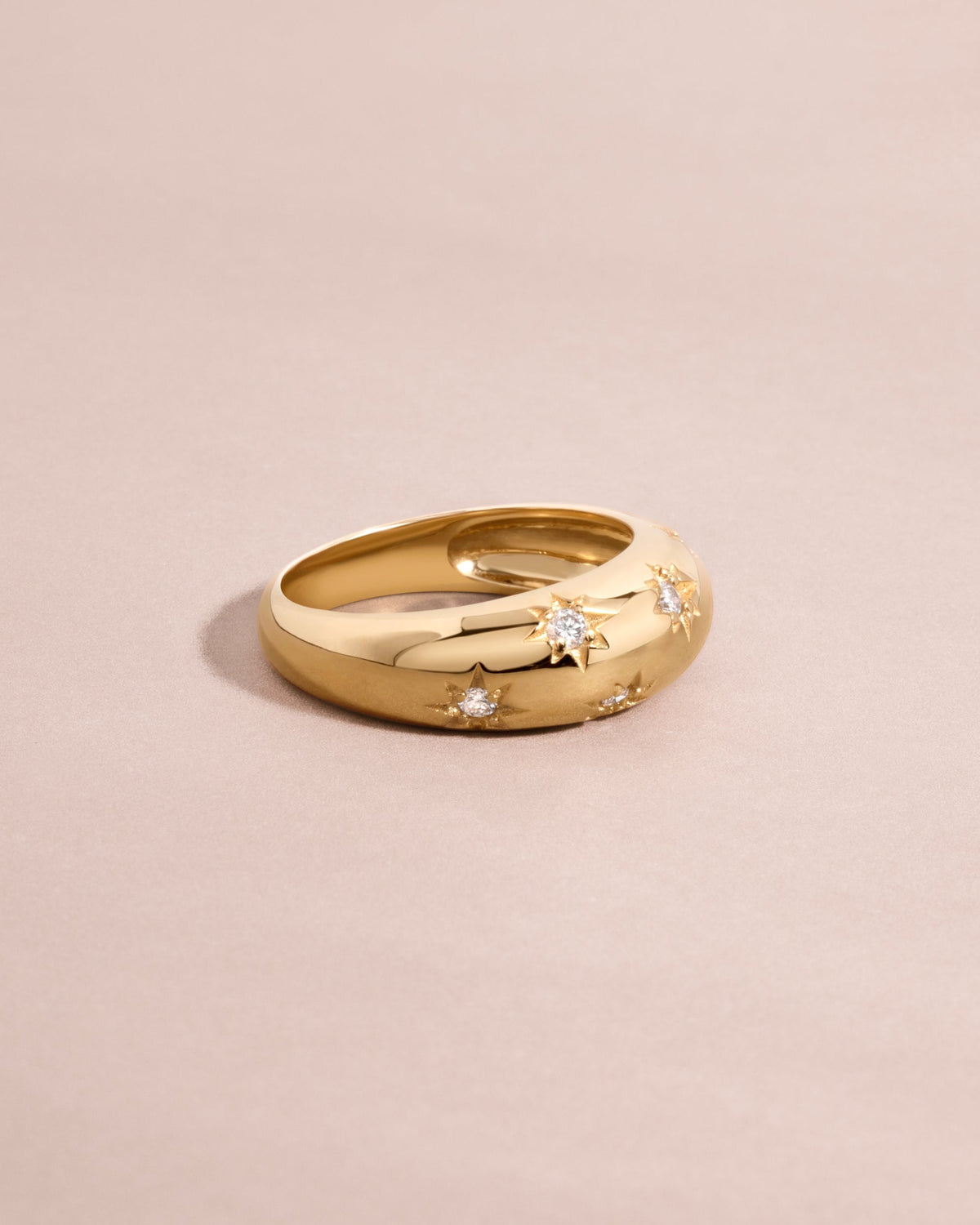 14K Solid Gold Star Dome Lab Grown Diamond Ring