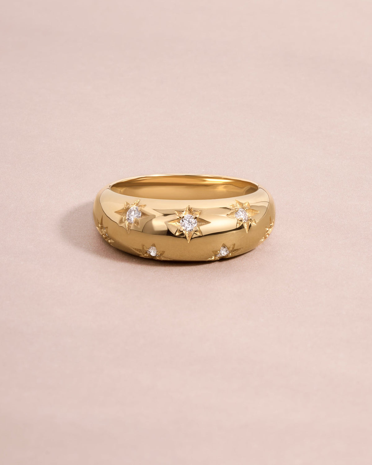 14K Solid Gold Star Dome Lab Grown Diamond Ring
