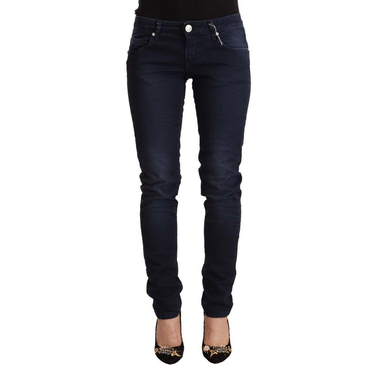 Acht Blue Washed Cotton Low Waist Slim Fit Denim Jeans