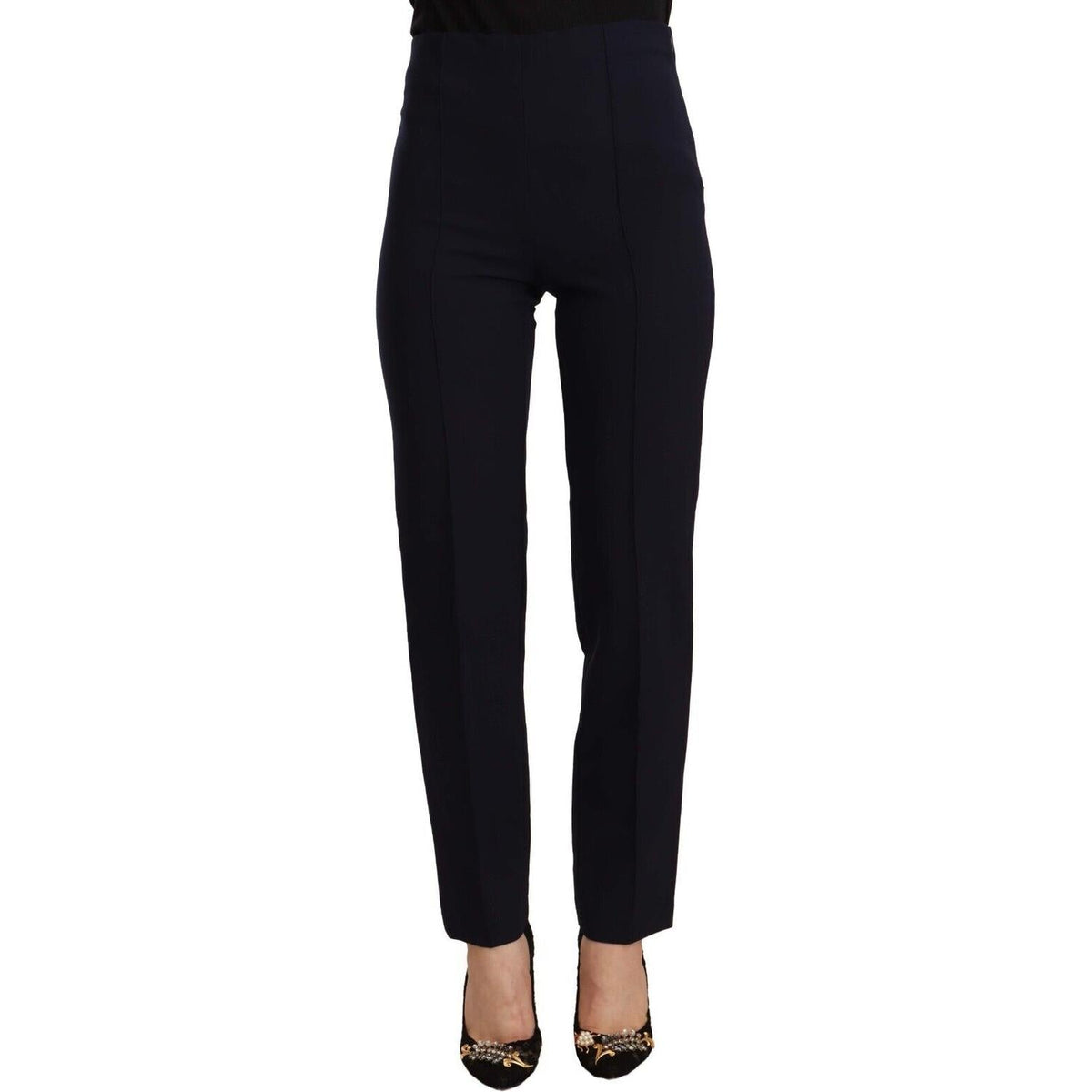 AGLINI Black High Waist Polyester Women Straight Pants