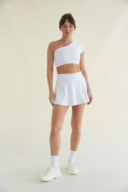 Mia Smoothing One Shoulder Crop Top in White