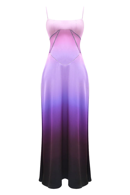 ombre print lace up maxi dress