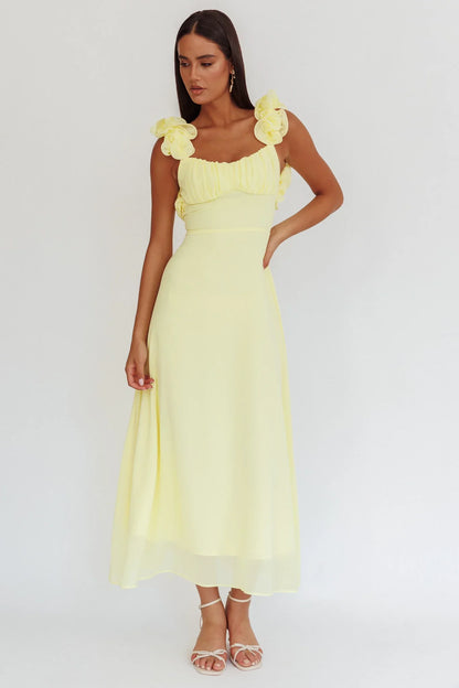 Eloquent Lace-Up Back Maxi Dress Yellow
