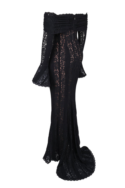 black off shoulder floral lace maxi dress