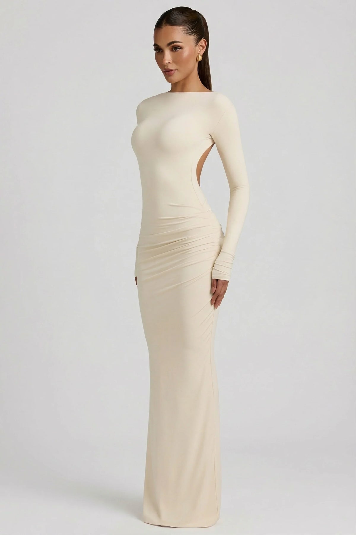 Modal Ruched Backless Maxi Dress in Ivory
