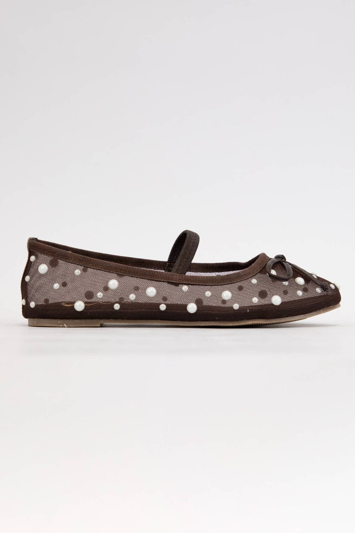 CARLY SHEER MESH WITH PEARL EMBELLISHMENT FLAT