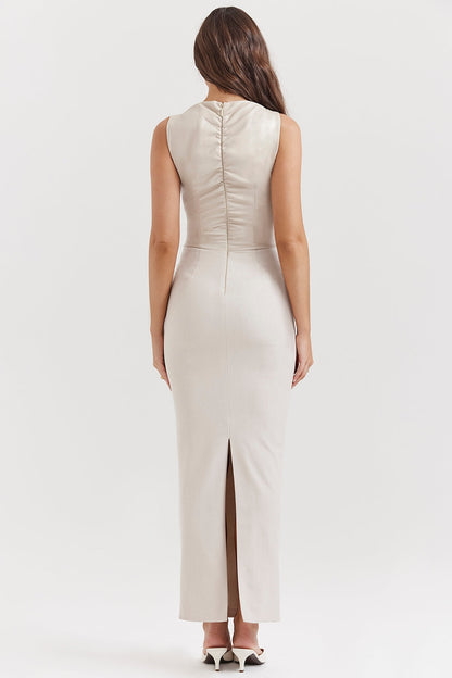 ecru vegan leather maxi dress