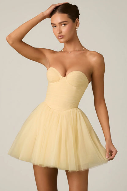 Tulle Corset Mini Dress in Yellow