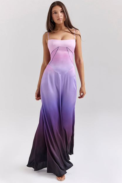 ombre print lace up maxi dress