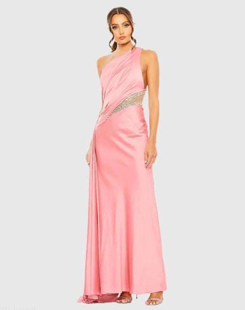 One Shoulder Embellished Satin Gown