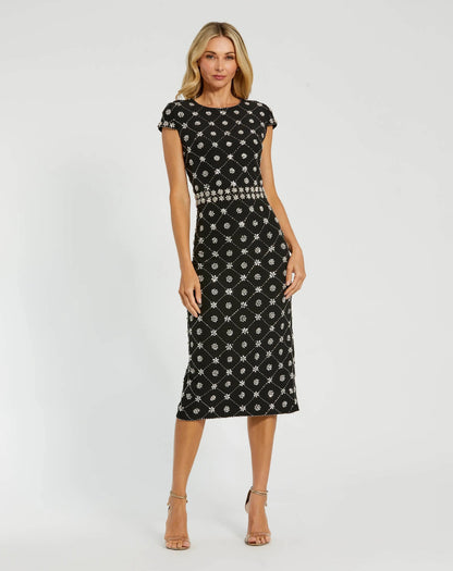 Black Hand Embellished High Neck Midi Dress