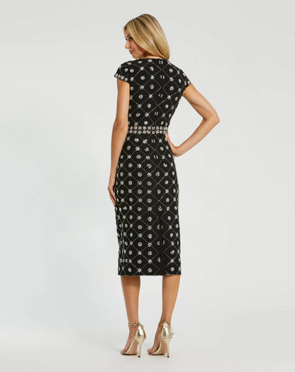 Black Hand Embellished High Neck Midi Dress