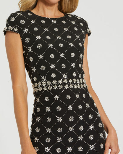 Black Hand Embellished High Neck Midi Dress