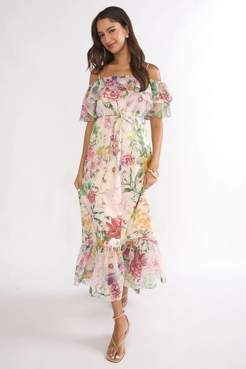 Ivelle Off-Shoulder Ruffle Maxi Dress Floral
