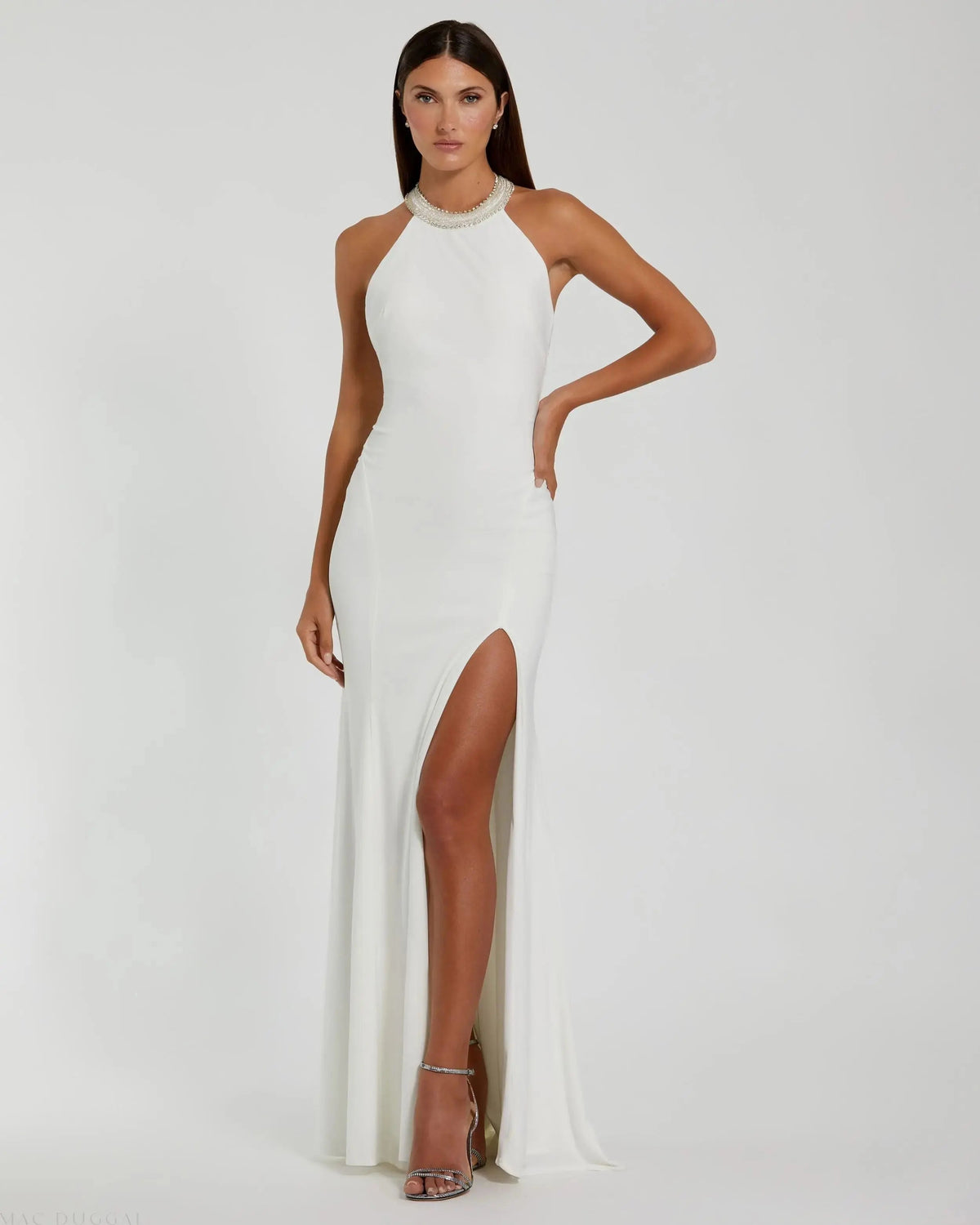 Beaded Halter Jersey Gown