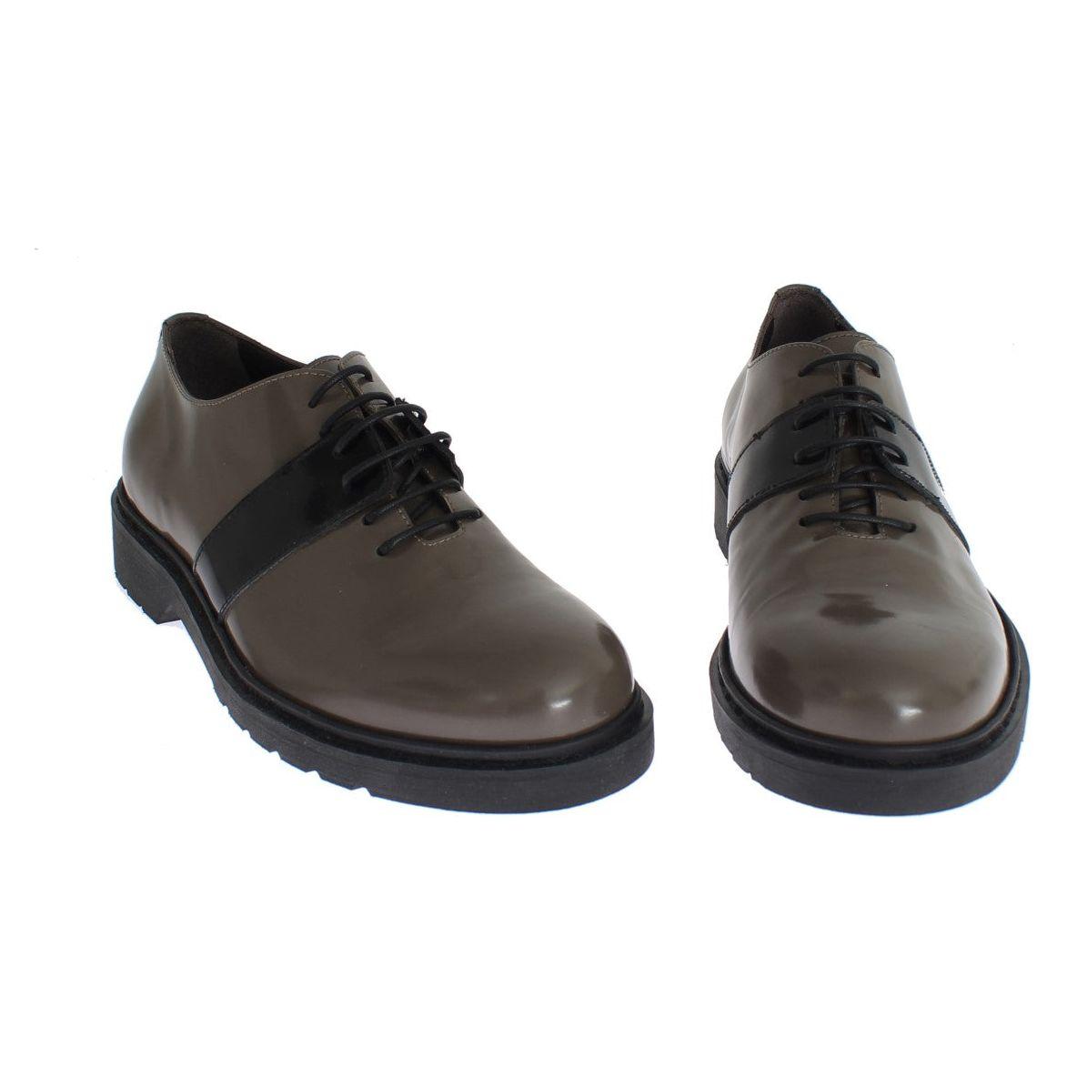 AI_ Gray Brown Leather Laceups Shoes