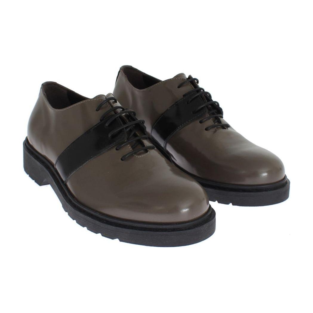 AI_ Gray Brown Leather Laceups Shoes
