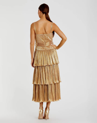 Gold Ruffle Tiered Buckle Detail Dress - FINAL SALE