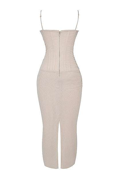 sand stretch mesh maxi dress