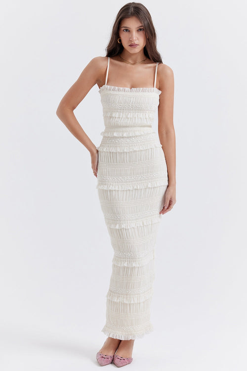 ivory sequin pleat maxi dress
