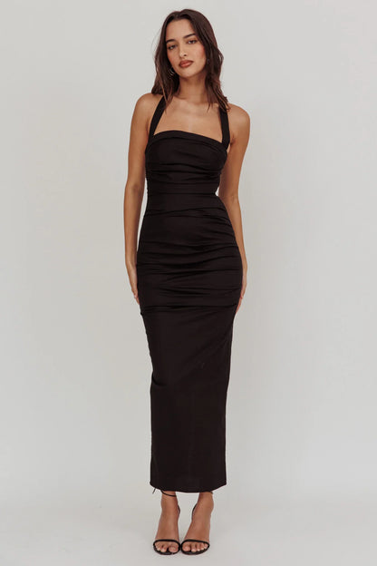 Scout Halterneck Ruched Maxi Dress Black