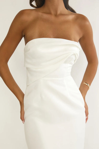Fleur Sky Strapless Pleat Bust Maxi Dress White