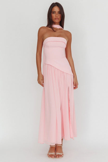 Mariabella Asymmetric Bodice Maxi Dress Pink