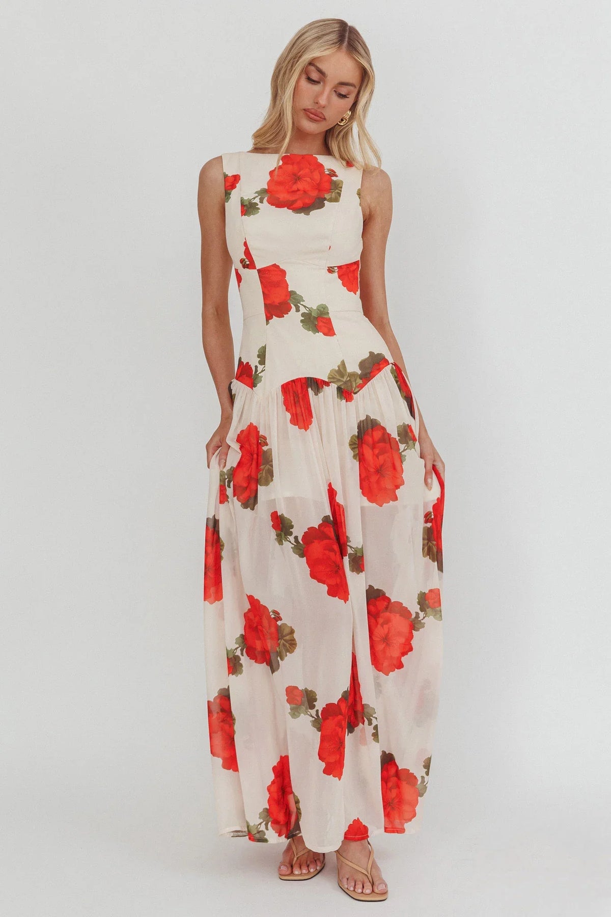 Opulent Low Back Maxi Dress Floral Rose